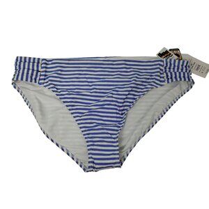 Time and Tru Womens 3XL Textured Blue and White Stripe Mid Rise Bikini Bottom